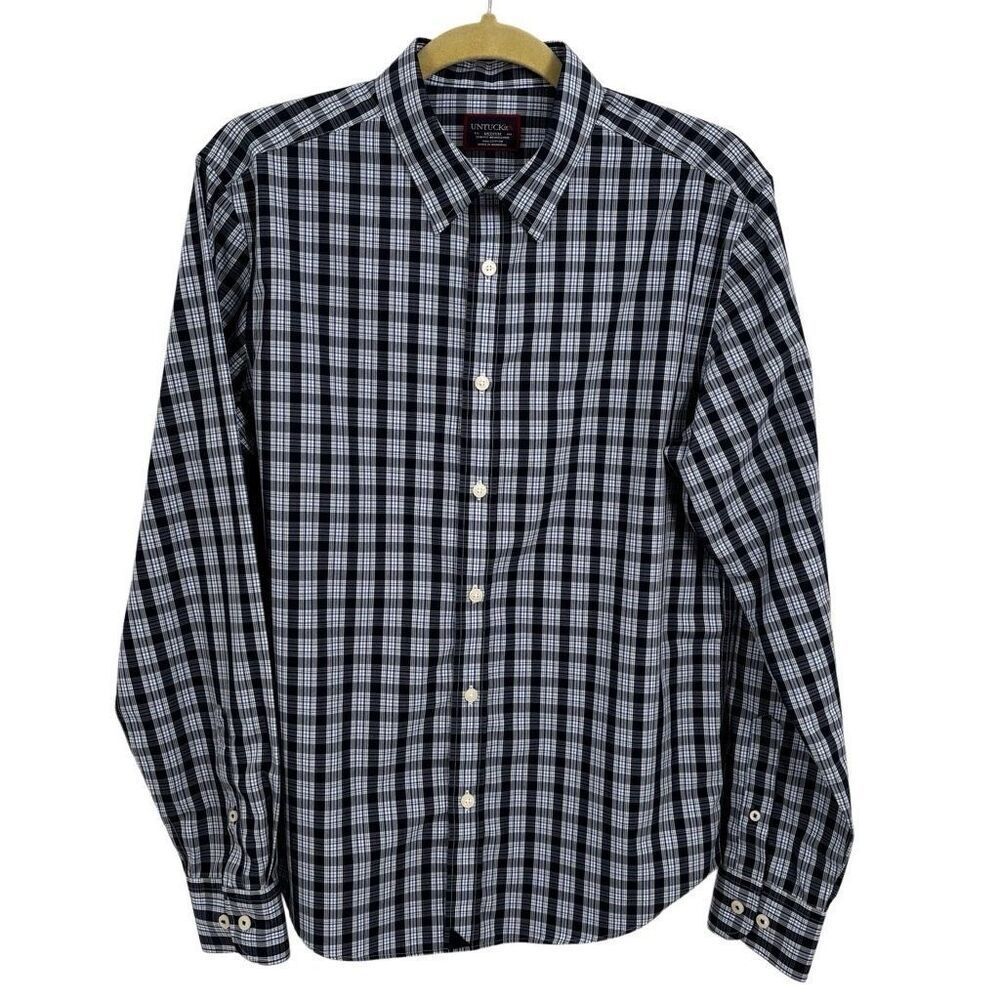 UNTUCKit Cordier Slim Fit Long Sleeve Button Up Shirt‎ Blue Plaid Size Medium